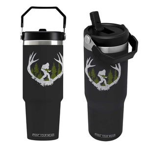 Bigfoot Gun Owner Flip Straw Tumbler Retro Deer Hunting Sasquatch Hunter Dad TS10 One Size: 30 oz Black Print Your Wear