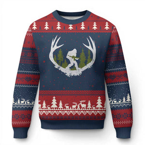 Bigfoot Gun Owner Ugly Christmas Sweater Retro Deer Hunting Sasquatch Hunter Dad TS10 Navy Red Print Your Wear