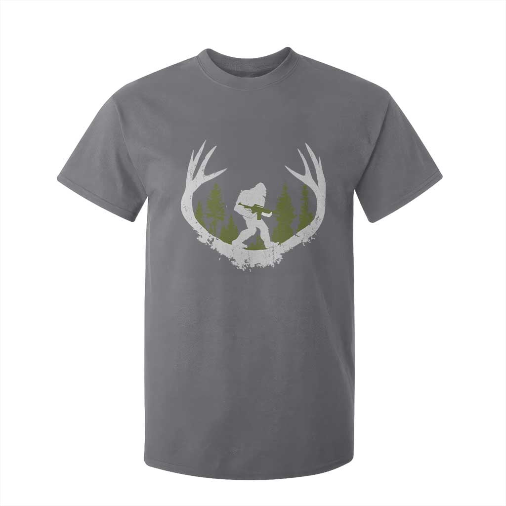 Bigfoot Gun Owner T Shirt For Kid Retro Deer Hunting Sasquatch Hunter Dad TS10 Charcoal Print Your Wear