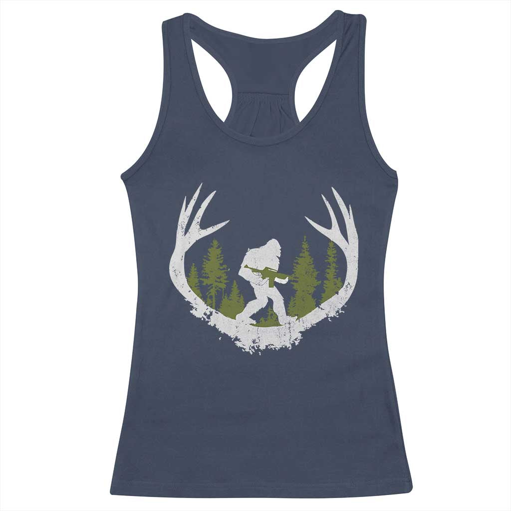 Bigfoot Gun Owner Racerback Tank Top Retro Deer Hunting Sasquatch Hunter Dad TS10 Navy Print Your Wear