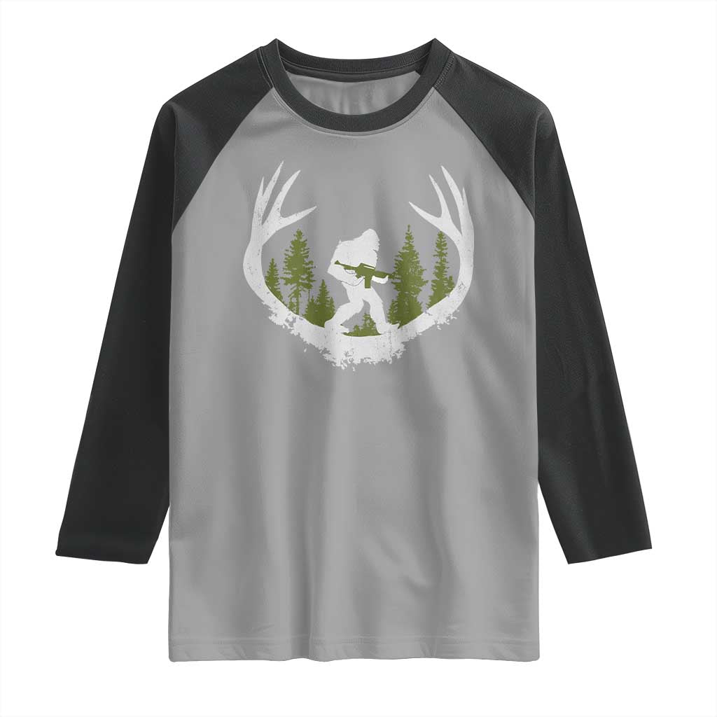 Bigfoot Gun Owner Raglan Shirt Retro Deer Hunting Sasquatch Hunter Dad TS10 Sport Gray Black Print Your Wear