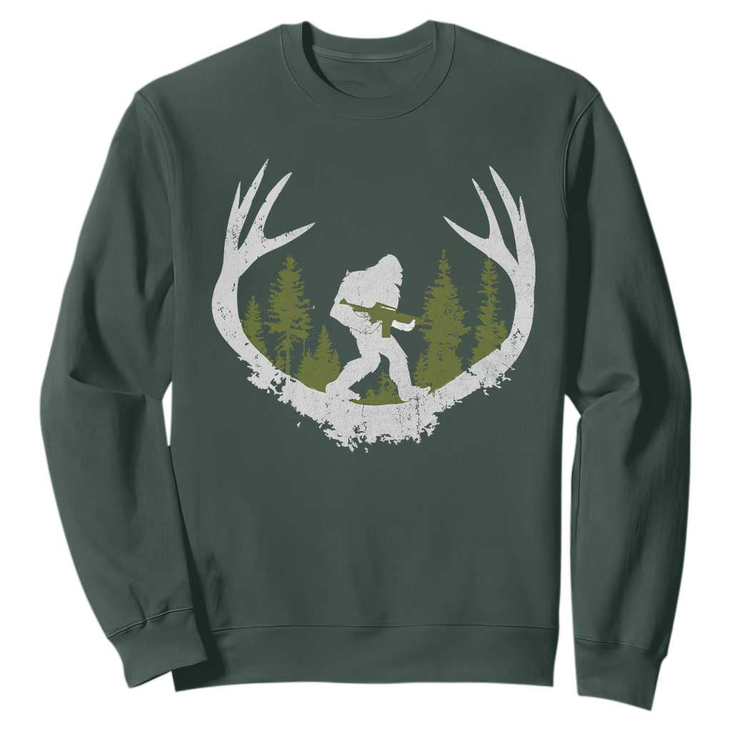 Bigfoot Gun Owner Sweatshirt Retro Deer Hunting Sasquatch Hunter Dad TS10 Dark Forest Green Print Your Wear