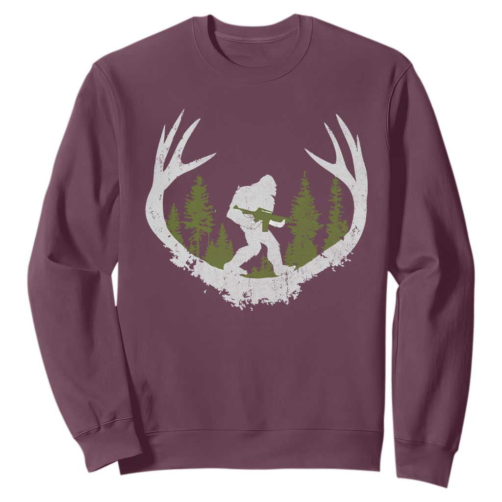 Bigfoot Gun Owner Sweatshirt Retro Deer Hunting Sasquatch Hunter Dad TS10 Maroon Print Your Wear