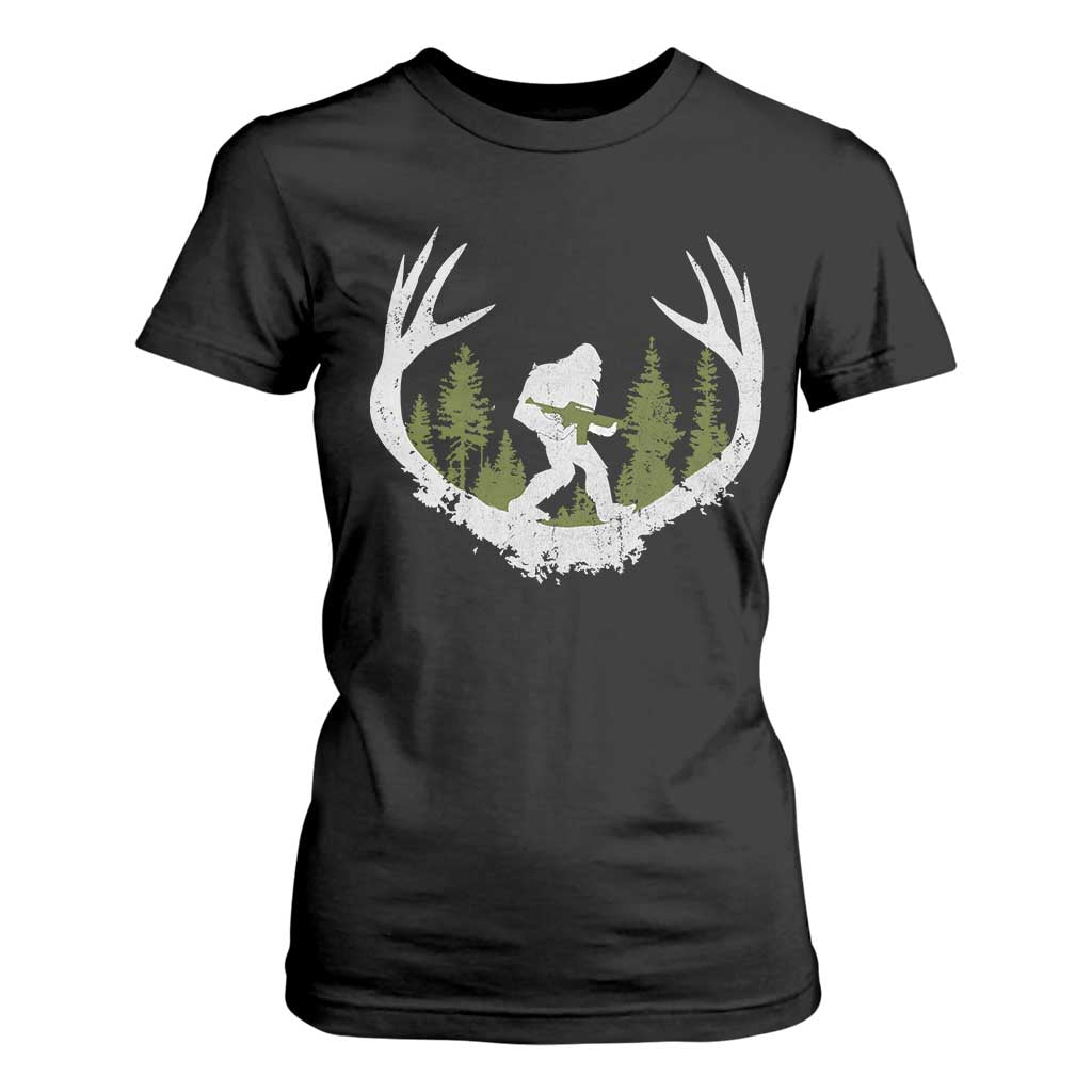 Bigfoot Gun Owner T Shirt For Women Retro Deer Hunting Sasquatch Hunter Dad TS10 Black Print Your Wear