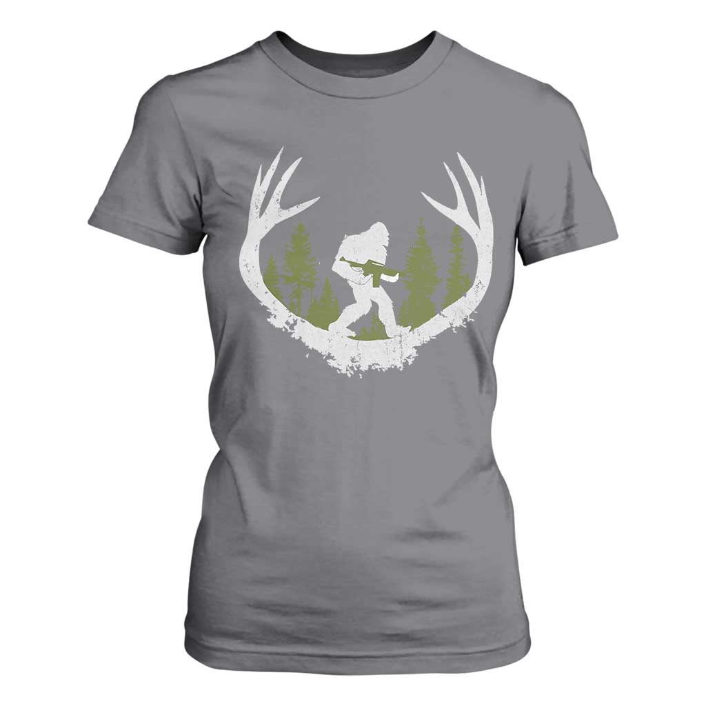 Bigfoot Gun Owner T Shirt For Women Retro Deer Hunting Sasquatch Hunter Dad TS10 Charcoal Print Your Wear