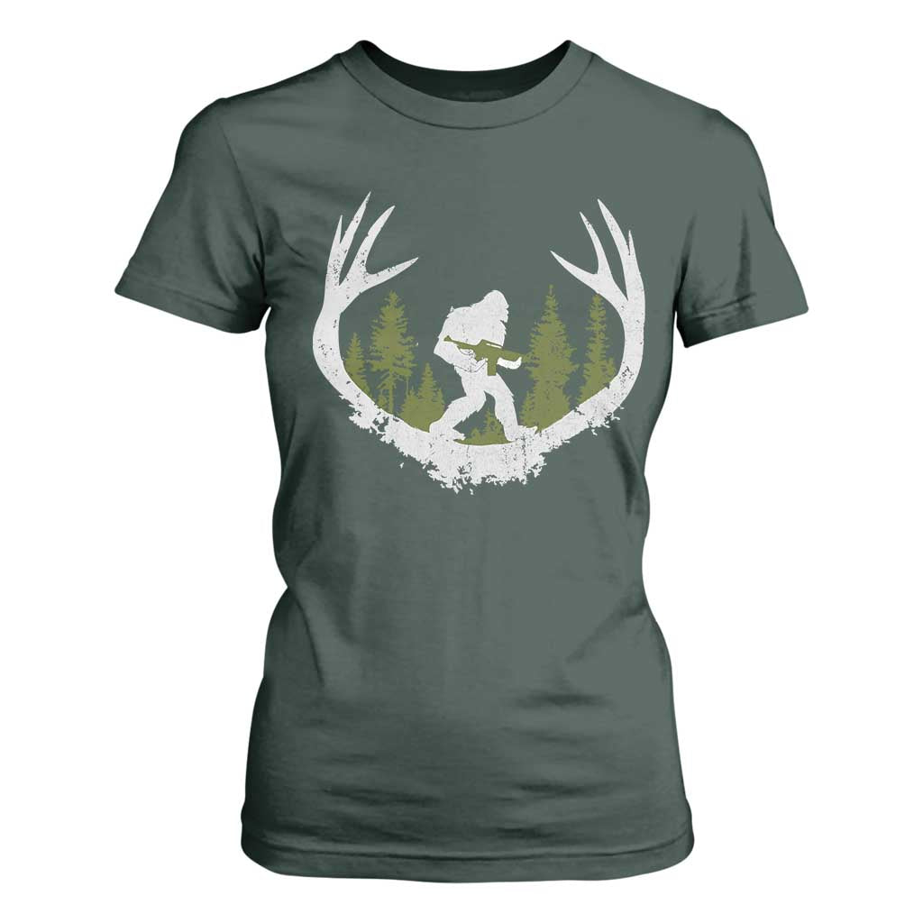 Bigfoot Gun Owner T Shirt For Women Retro Deer Hunting Sasquatch Hunter Dad TS10 Dark Forest Green Print Your Wear