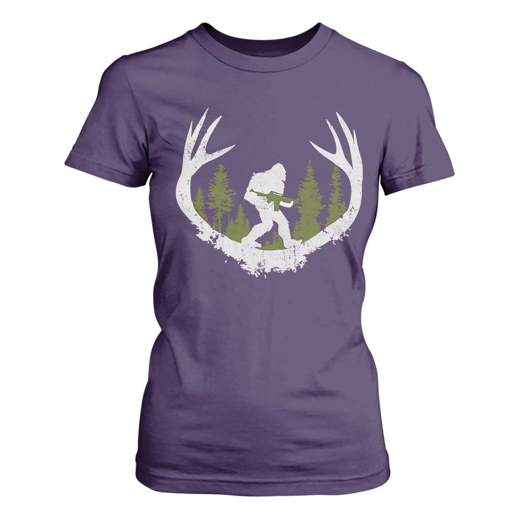Bigfoot Gun Owner T Shirt For Women Retro Deer Hunting Sasquatch Hunter Dad TS10 Purple Print Your Wear