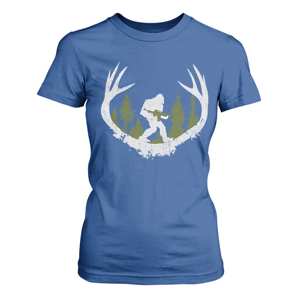 Bigfoot Gun Owner T Shirt For Women Retro Deer Hunting Sasquatch Hunter Dad TS10 Royal Blue Print Your Wear