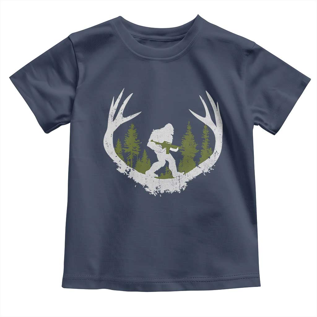 Bigfoot Gun Owner Toddler T Shirt Retro Deer Hunting Sasquatch Hunter Dad TS10 Navy Print Your Wear