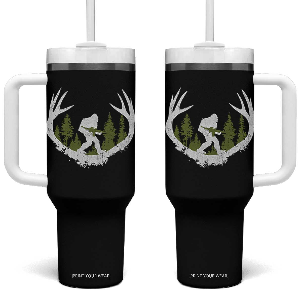 Bigfoot Gun Owner Tumbler With Handle Retro Deer Hunting Sasquatch Hunter Dad TS10 One Size: 40 oz Black Print Your Wear