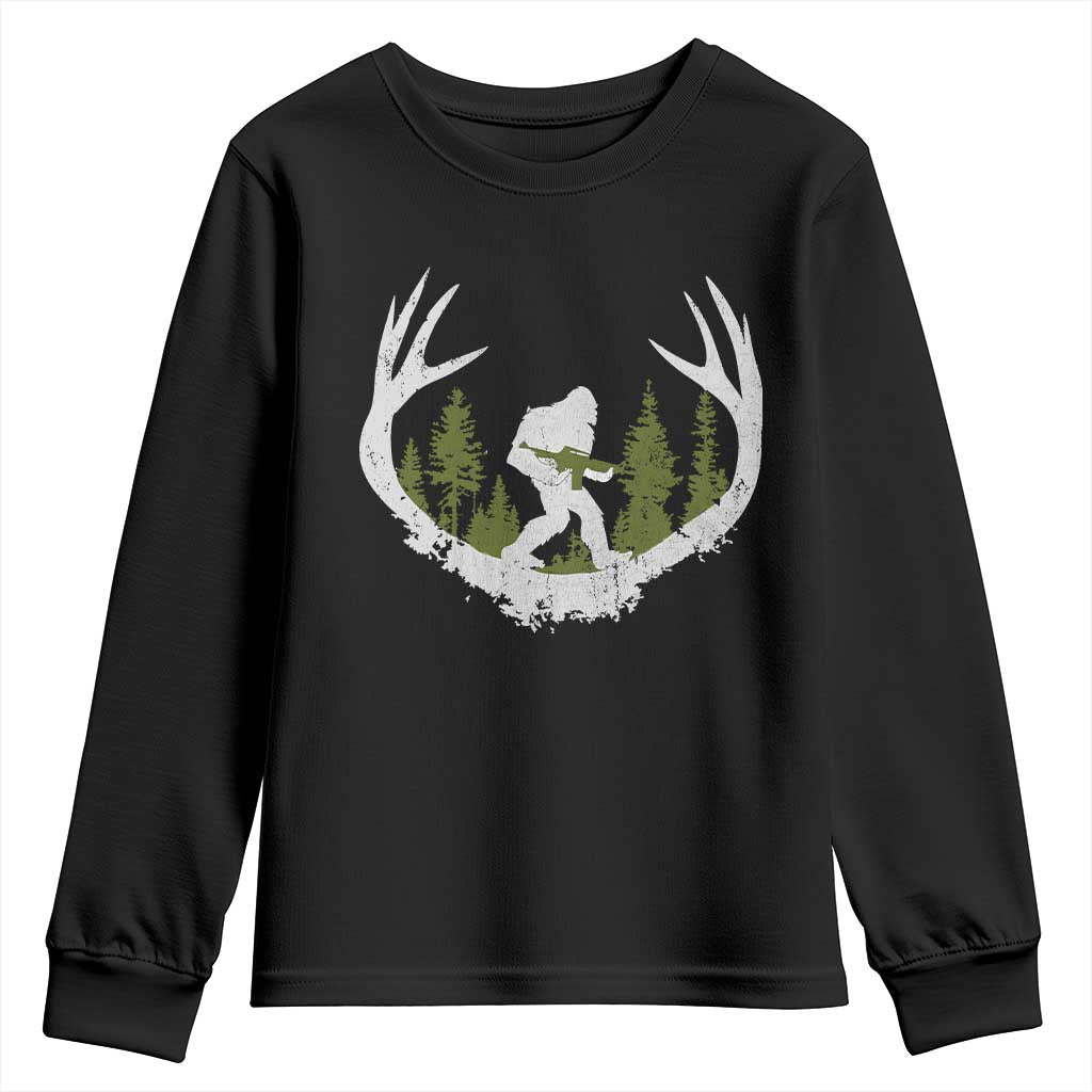 Bigfoot Gun Owner Youth Sweatshirt Retro Deer Hunting Sasquatch Hunter Dad TS10 Black Print Your Wear