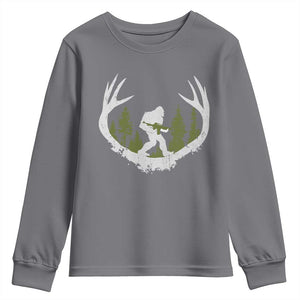 Bigfoot Gun Owner Youth Sweatshirt Retro Deer Hunting Sasquatch Hunter Dad TS10 Charcoal Print Your Wear