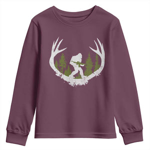 Bigfoot Gun Owner Youth Sweatshirt Retro Deer Hunting Sasquatch Hunter Dad TS10 Maroon Print Your Wear