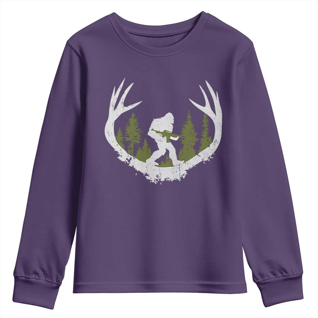 Bigfoot Gun Owner Youth Sweatshirt Retro Deer Hunting Sasquatch Hunter Dad TS10 Purple Print Your Wear