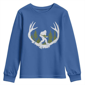 Bigfoot Gun Owner Youth Sweatshirt Retro Deer Hunting Sasquatch Hunter Dad TS10 Royal Blue Print Your Wear