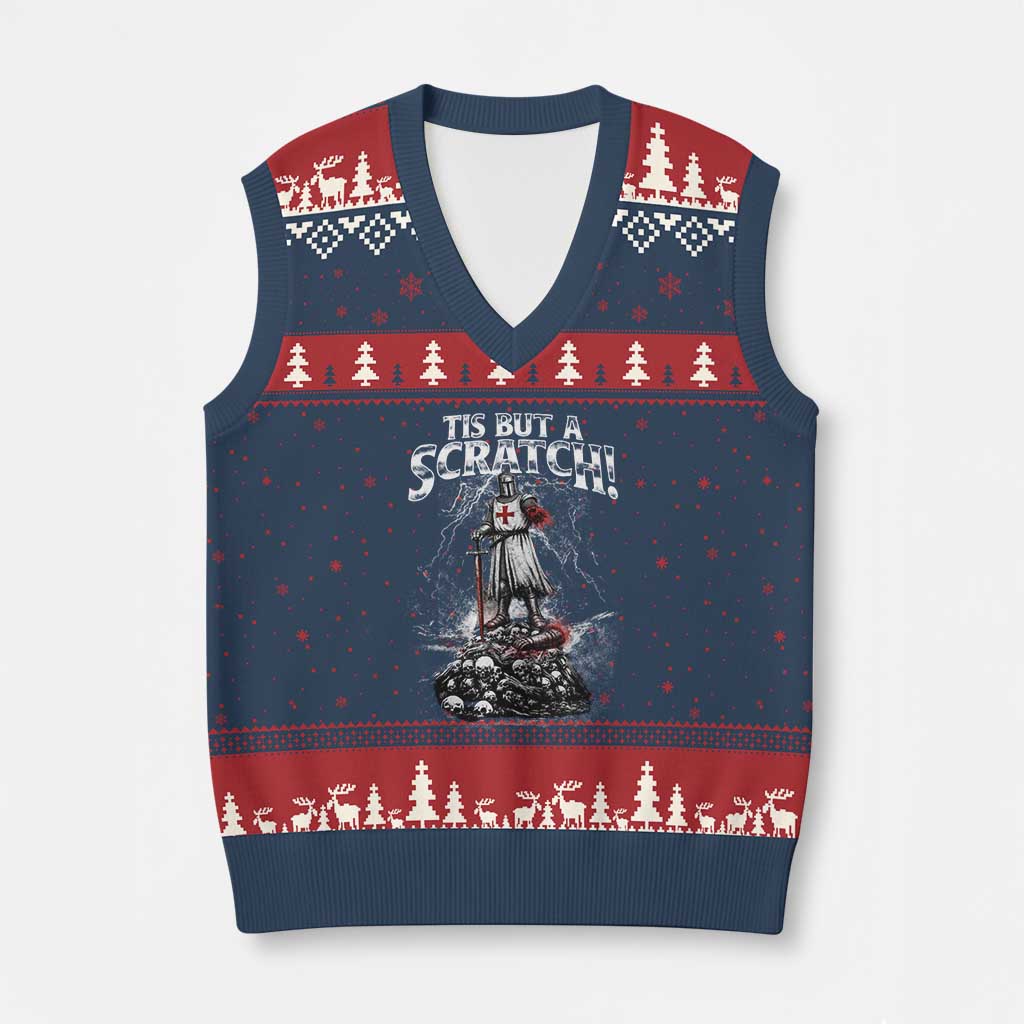Funny Tis But A Scratch Medieval Warrior Knight V-Neck Knit Sweater Vest Funny Gift Sarcastic Quote TS10 Navy Red Print Your Wear