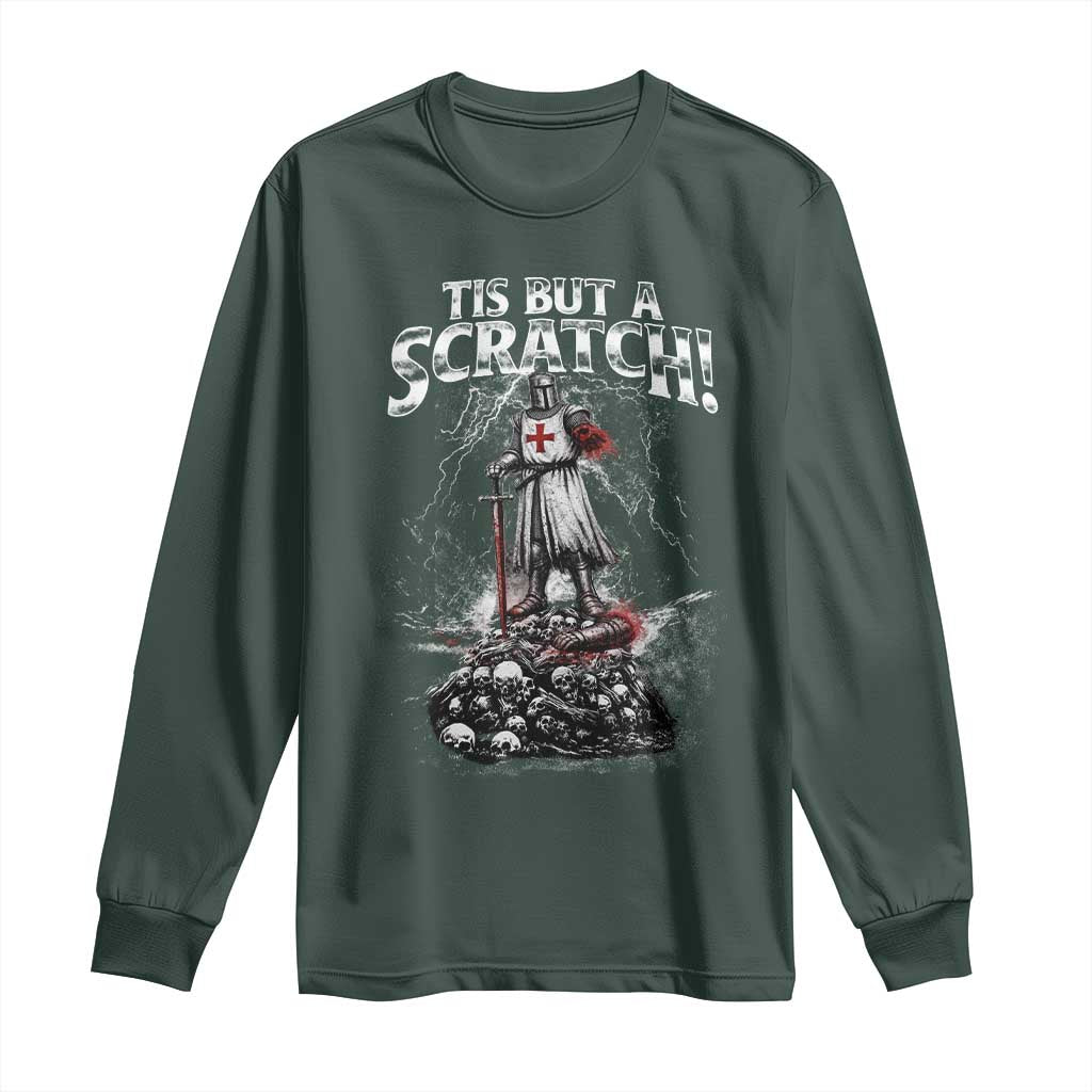Funny Tis But A Scratch Medieval Warrior Knight Long Sleeve Shirt Funny Gift Sarcastic Quote TS10 Dark Forest Green Print Your Wear