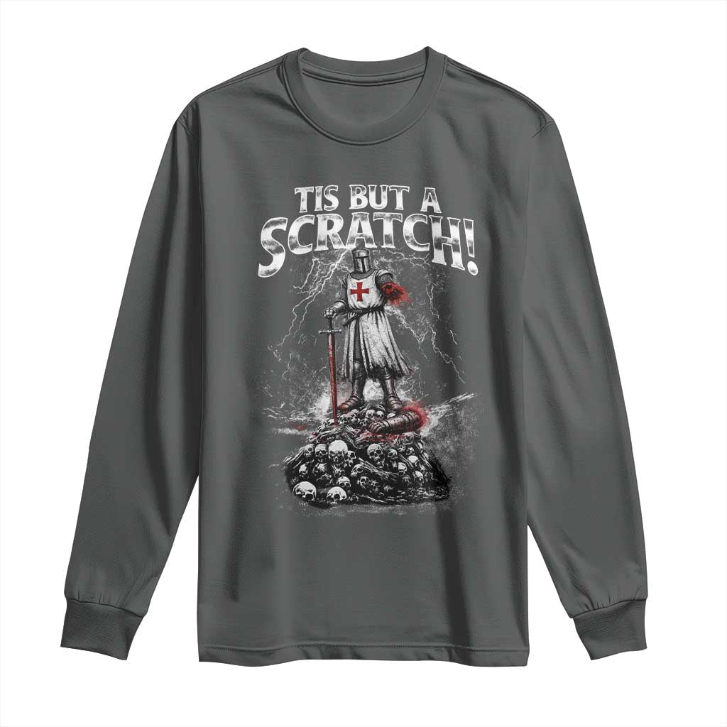 Funny Tis But A Scratch Medieval Warrior Knight Long Sleeve Shirt Funny Gift Sarcastic Quote TS10 Dark Heather Print Your Wear