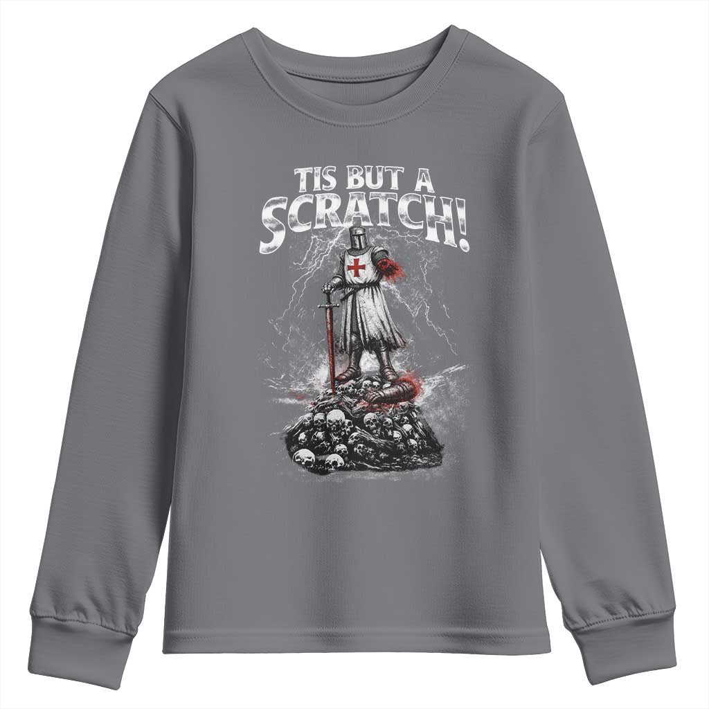 Funny Tis But A Scratch Medieval Warrior Knight Youth Sweatshirt Funny Gift Sarcastic Quote TS10 Charcoal Print Your Wear