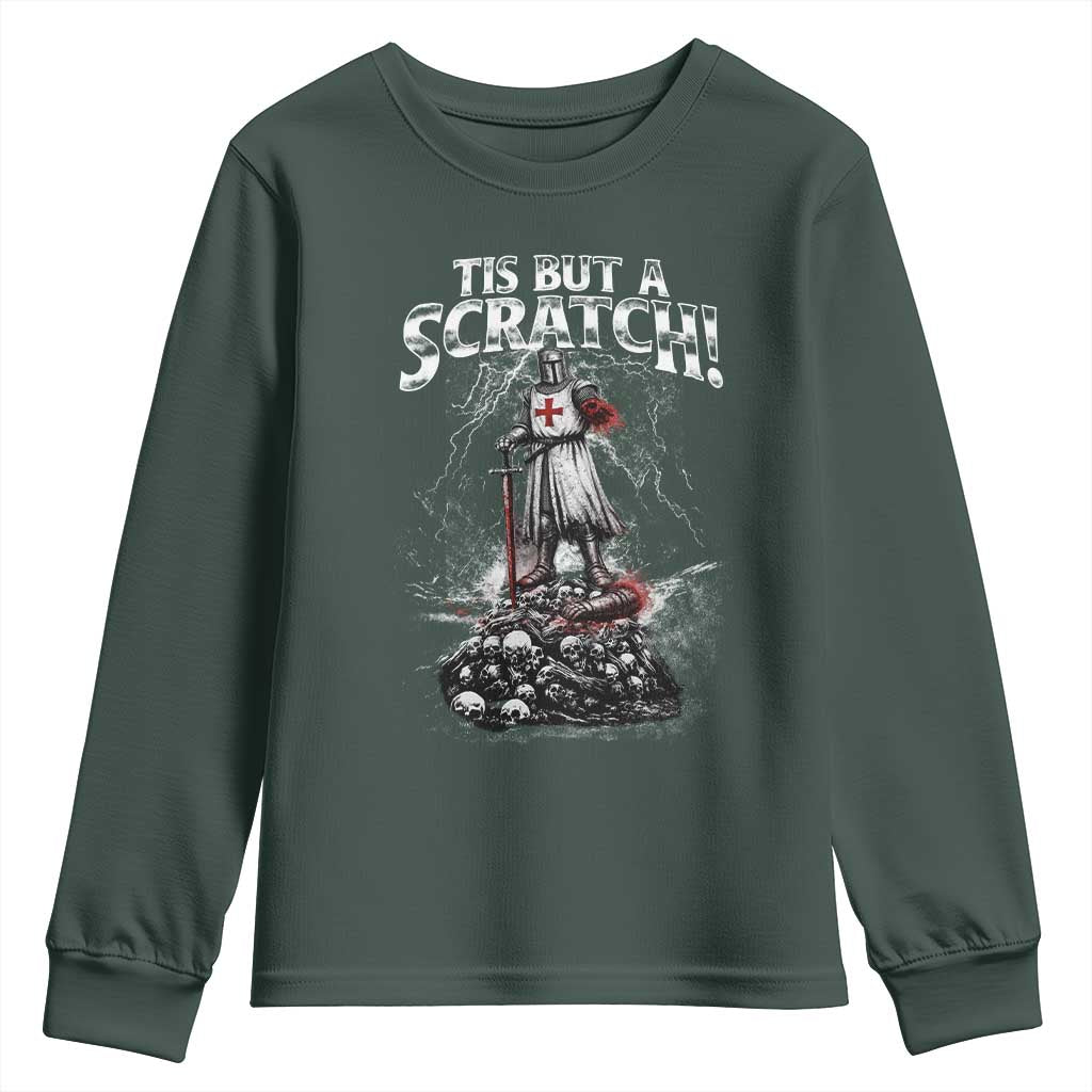 Funny Tis But A Scratch Medieval Warrior Knight Youth Sweatshirt Funny Gift Sarcastic Quote TS10 Dark Forest Green Print Your Wear