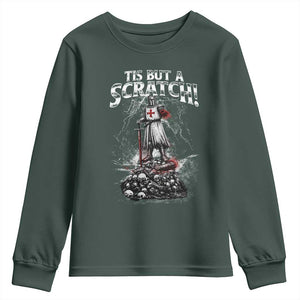 Funny Tis But A Scratch Medieval Warrior Knight Youth Sweatshirt Funny Gift Sarcastic Quote TS10 Dark Forest Green Print Your Wear