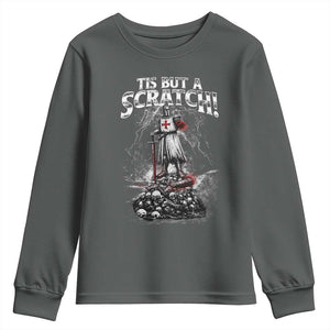 Funny Tis But A Scratch Medieval Warrior Knight Youth Sweatshirt Funny Gift Sarcastic Quote TS10 Dark Heather Print Your Wear