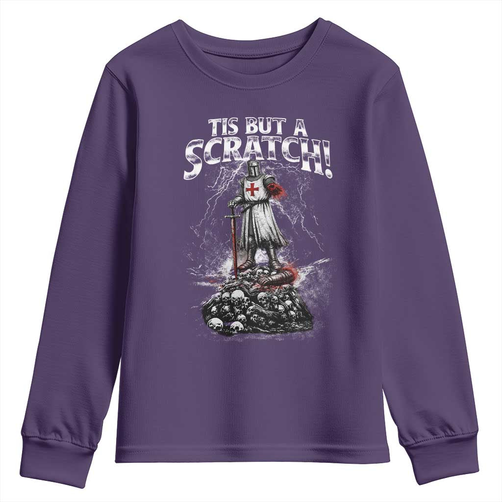 Funny Tis But A Scratch Medieval Warrior Knight Youth Sweatshirt Funny Gift Sarcastic Quote TS10 Purple Print Your Wear