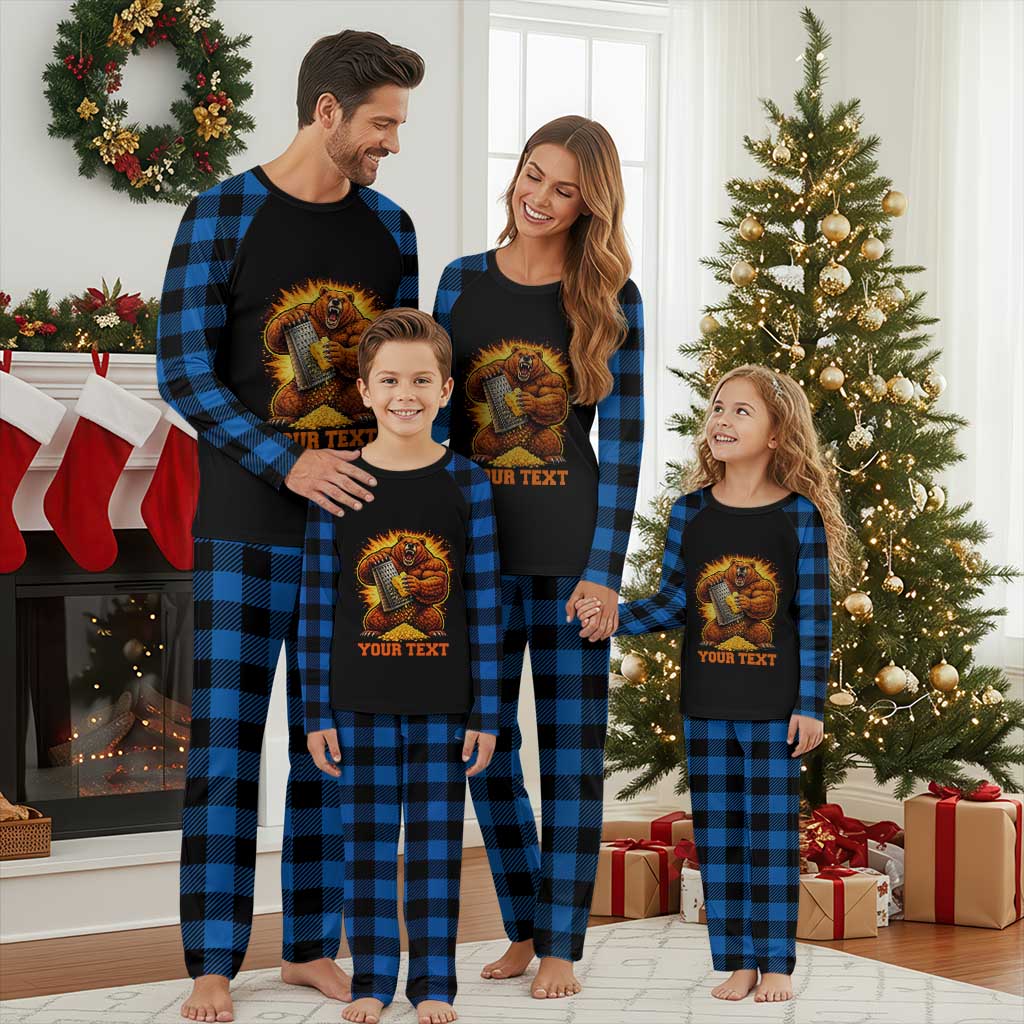 Personalized BF Angry Bear Grating Cheese Plaid Pajama Set Custom Text Football Fans TS10 Blue Plaid Print Your Wear
