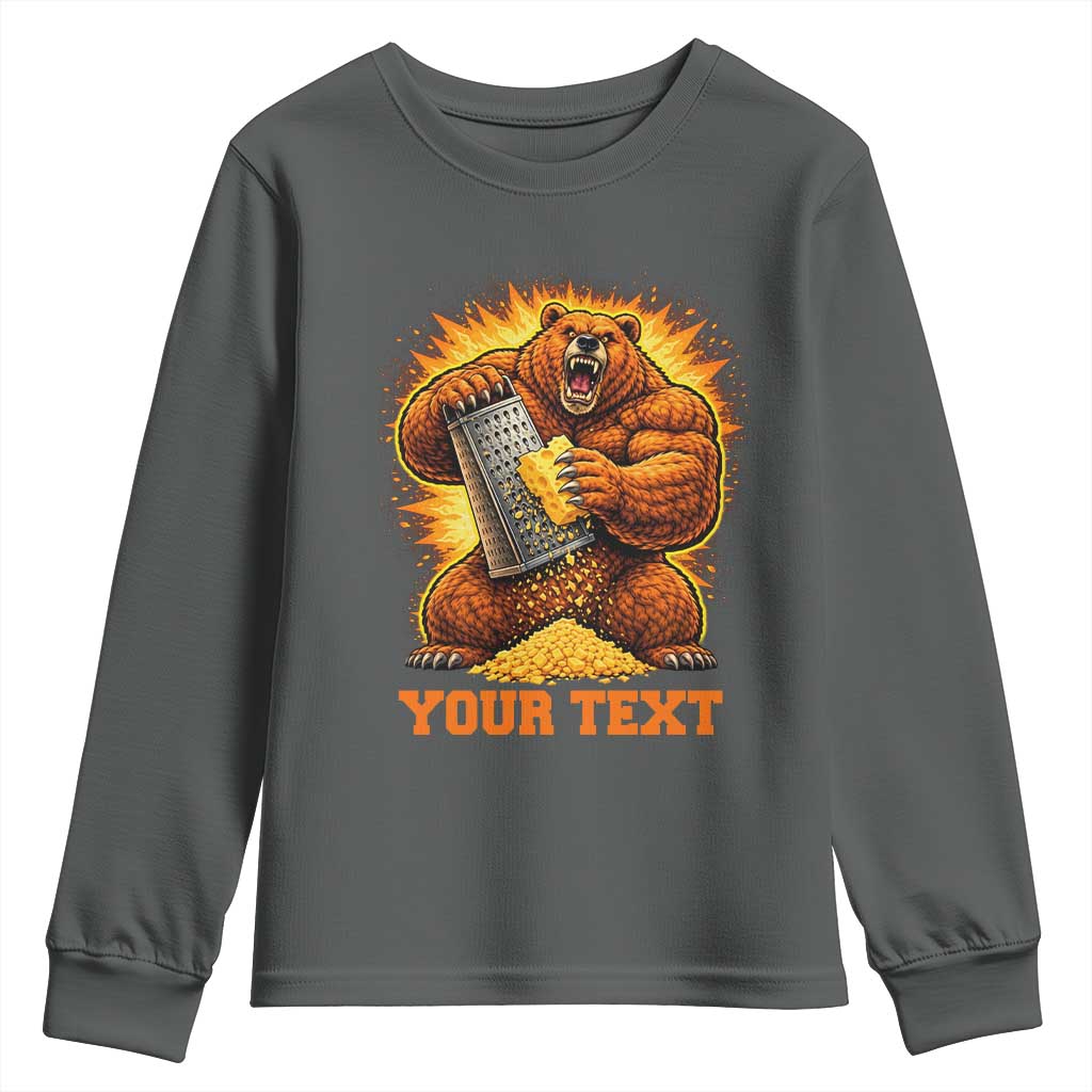 Personalized BF Angry Bear Grating Cheese Youth Sweatshirt Custom Text Football Fans TS10 Dark Heather Print Your Wear