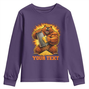 Personalized BF Angry Bear Grating Cheese Youth Sweatshirt Custom Text Football Fans TS10 Purple Print Your Wear