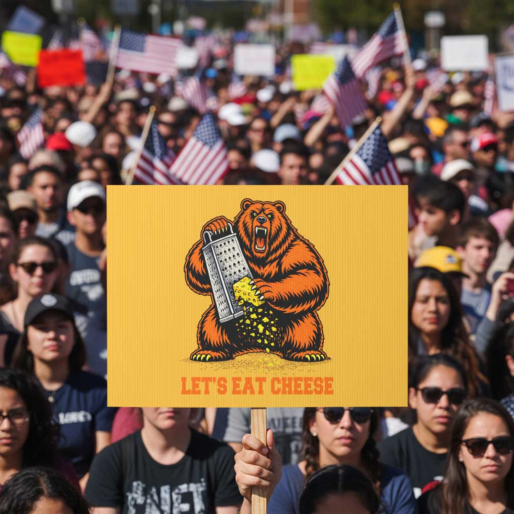 Angry Bear Grating Let's Eat Cheese Protest Sign CFB Game Day Sport Fan TS10 Horizontal 18