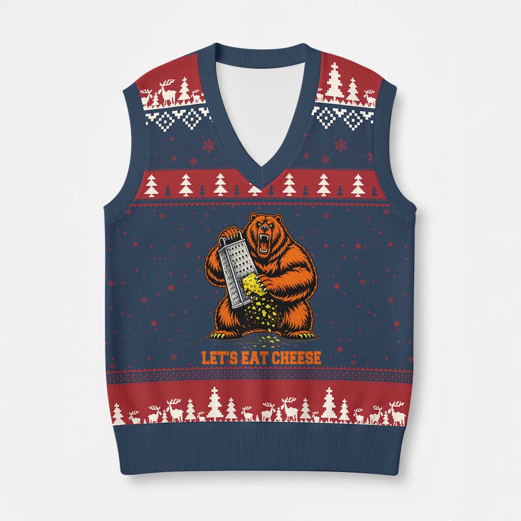 Angry Bear Grating Let's Eat Cheese V-Neck Knit Sweater Vest CFB Game Day Sport Fan TS10 Navy Red Print Your Wear