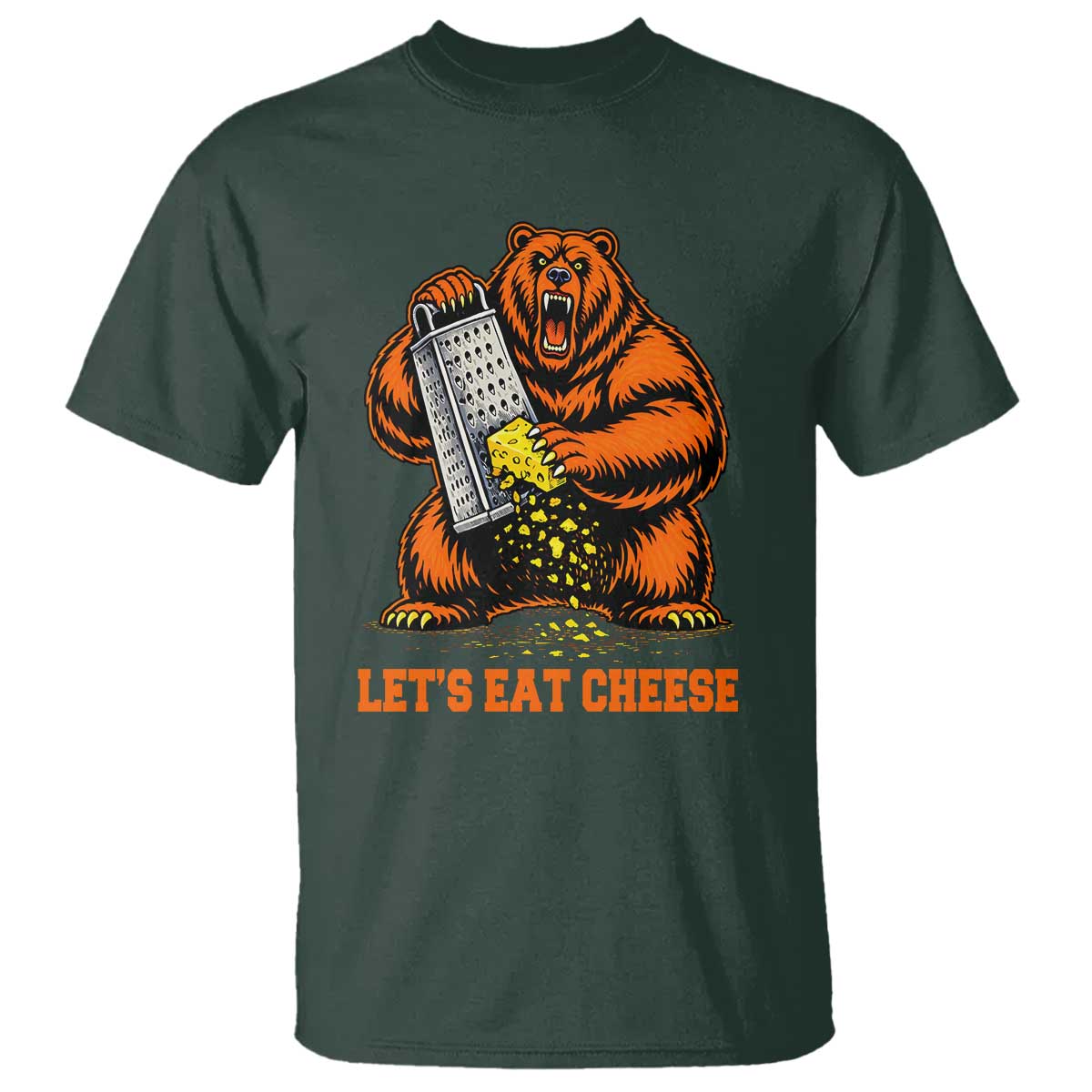 Angry Bear Grating Let's Eat Cheese T Shirt CFB Game Day Sport Fan TS10 Dark Forest Green Print Your Wear