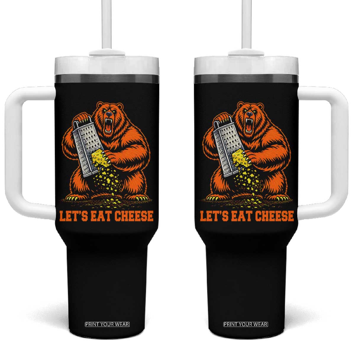 Angry Bear Grating Let's Eat Cheese Tumbler With Handle CFB Game Day Sport Fan TS10 One Size: 40 oz Black Print Your Wear