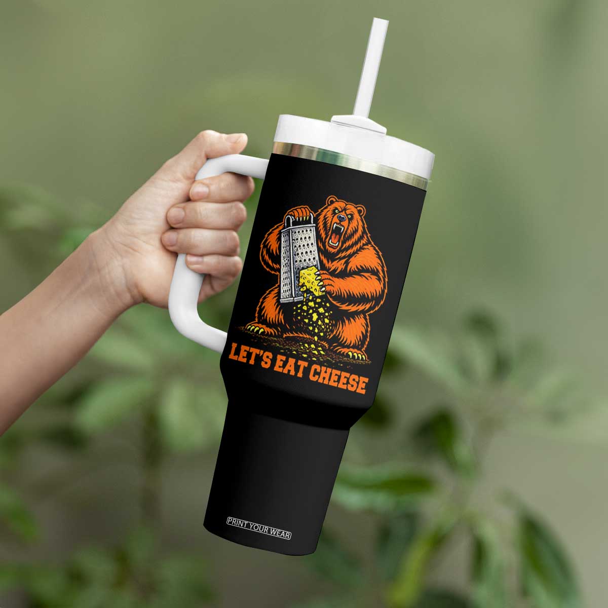 Angry Bear Grating Let's Eat Cheese Tumbler With Handle CFB Game Day Sport Fan TS10 Print Your Wear