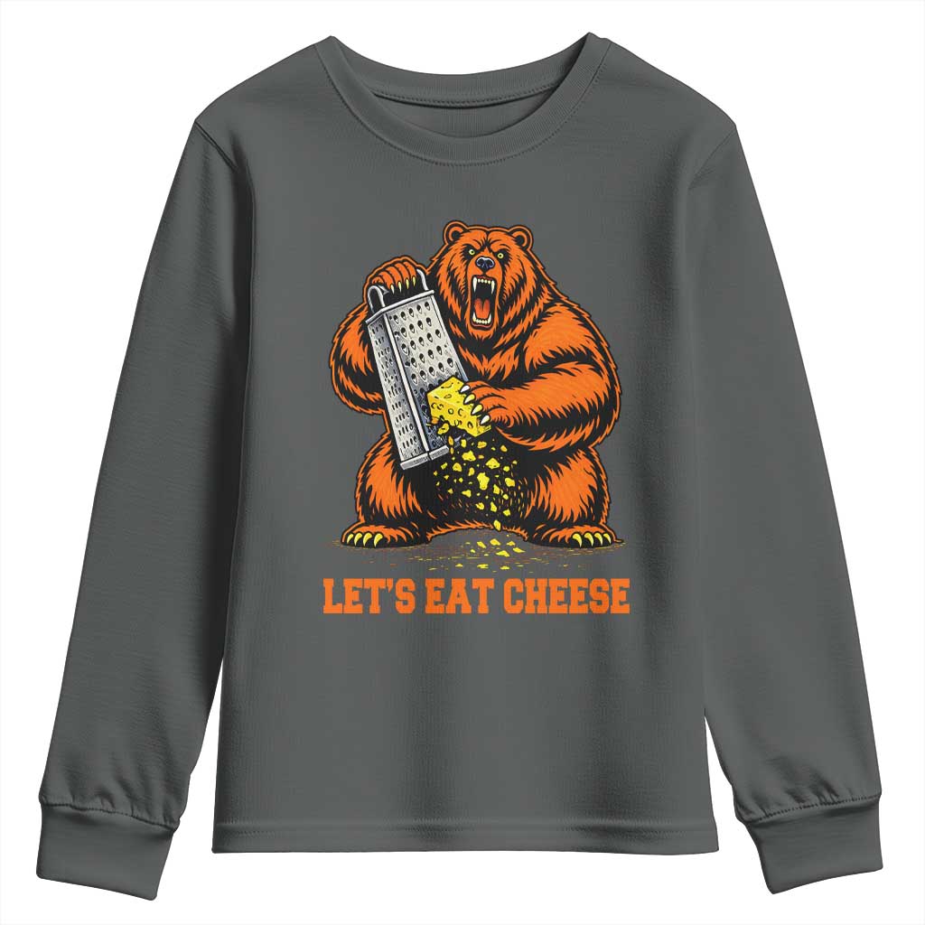 Angry Bear Grating Let's Eat Cheese Youth Sweatshirt CFB Game Day Sport Fan TS10 Dark Heather Print Your Wear