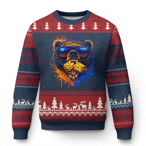 Angry Bear Lets Eat Cheese Ugly Christmas Sweater CFB Game Day Sport Fan TS10 Navy Red Print Your Wear