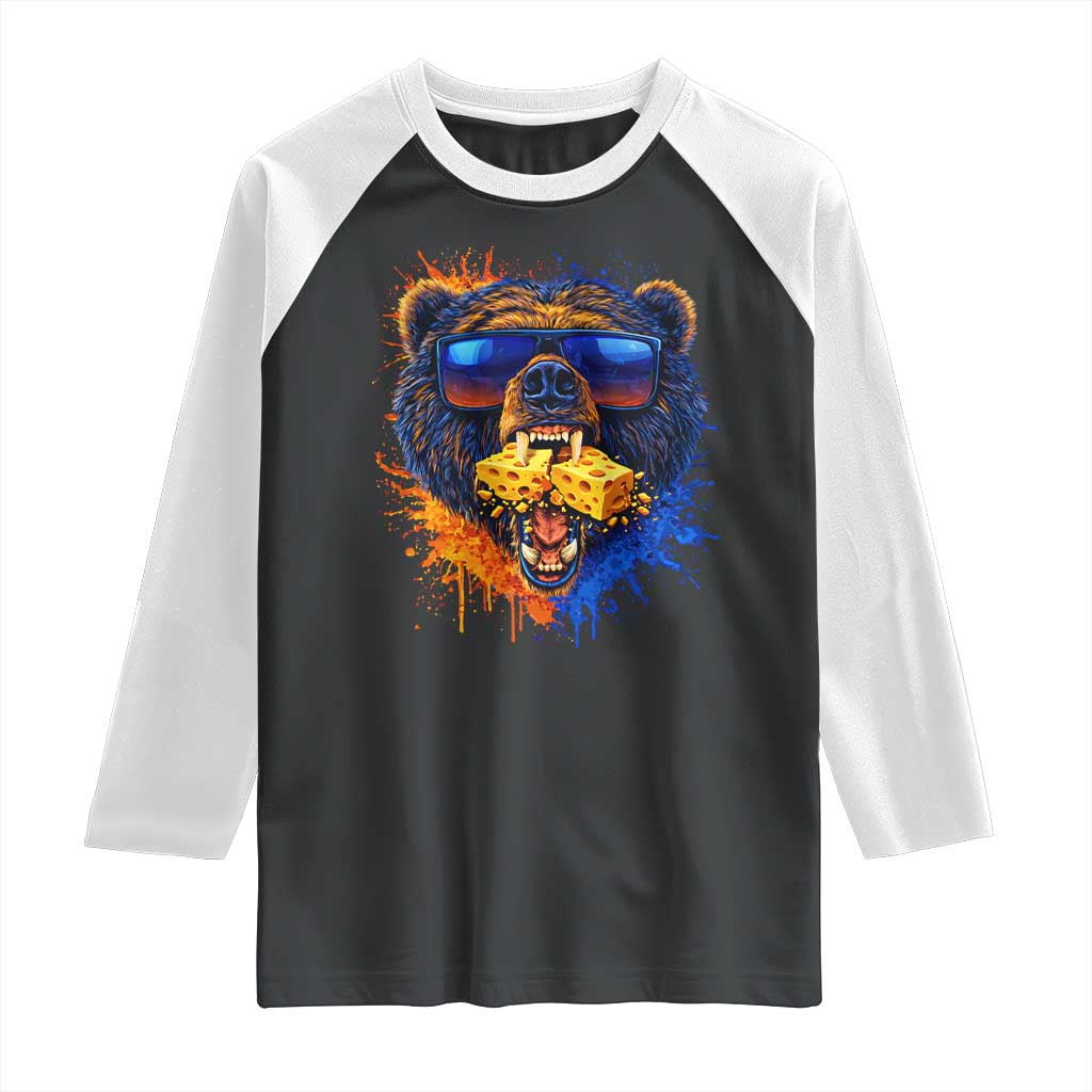 Angry Bear Lets Eat Cheese Raglan Shirt CFB Game Day Sport Fan TS10 Black White Print Your Wear