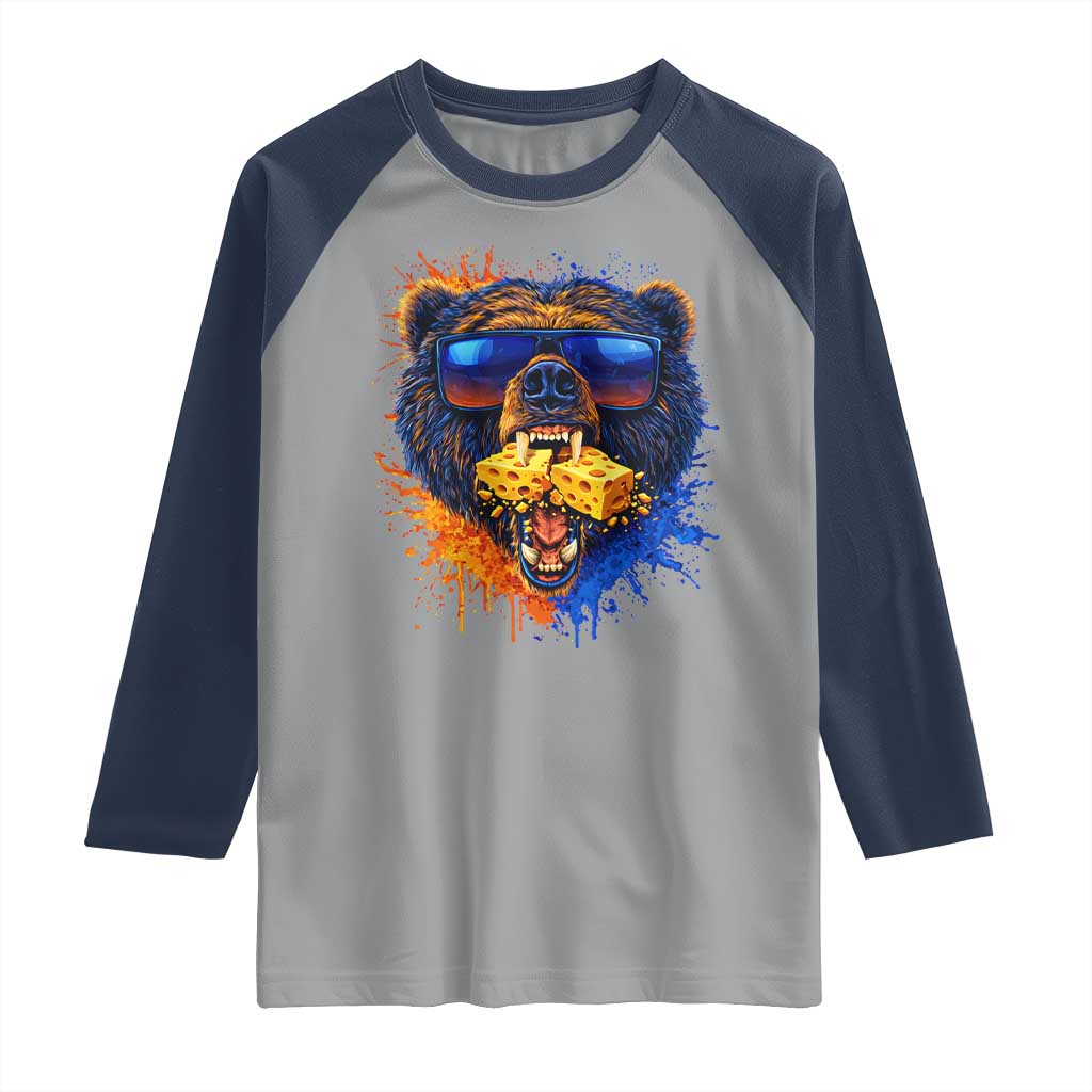 Angry Bear Lets Eat Cheese Raglan Shirt CFB Game Day Sport Fan TS10 Sport Gray Navy Print Your Wear