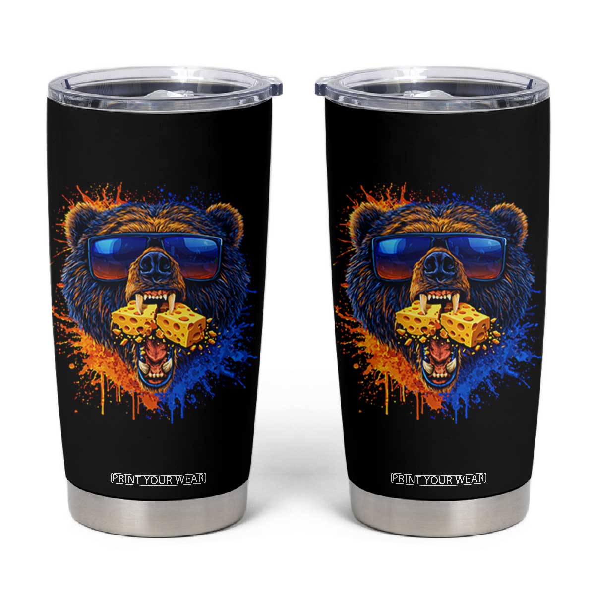 Angry Bear Lets Eat Cheese Tumbler Cup CFB Game Day Sport Fan TS10 Black Print Your Wear