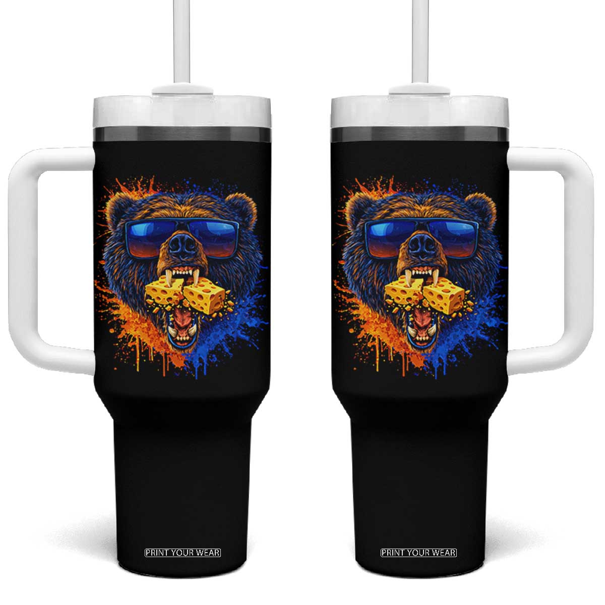 Angry Bear Lets Eat Cheese Tumbler With Handle CFB Game Day Sport Fan TS10 One Size: 40 oz Black Print Your Wear