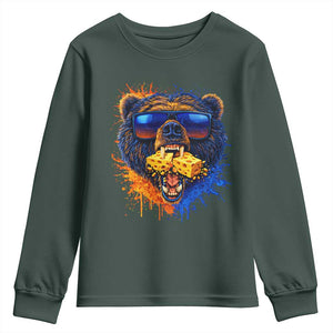 Angry Bear Lets Eat Cheese Youth Sweatshirt CFB Game Day Sport Fan TS10 Dark Forest Green Print Your Wear