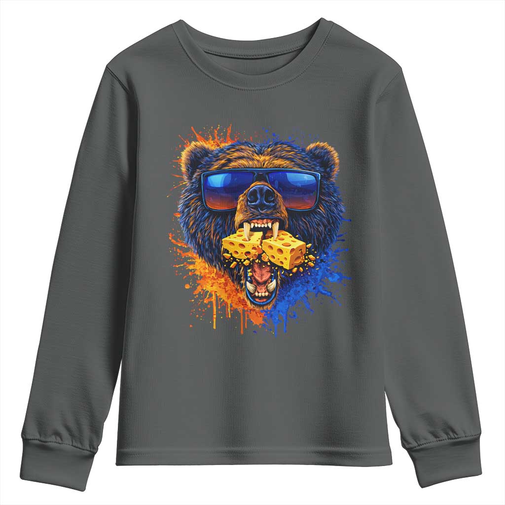 Angry Bear Lets Eat Cheese Youth Sweatshirt CFB Game Day Sport Fan TS10 Dark Heather Print Your Wear