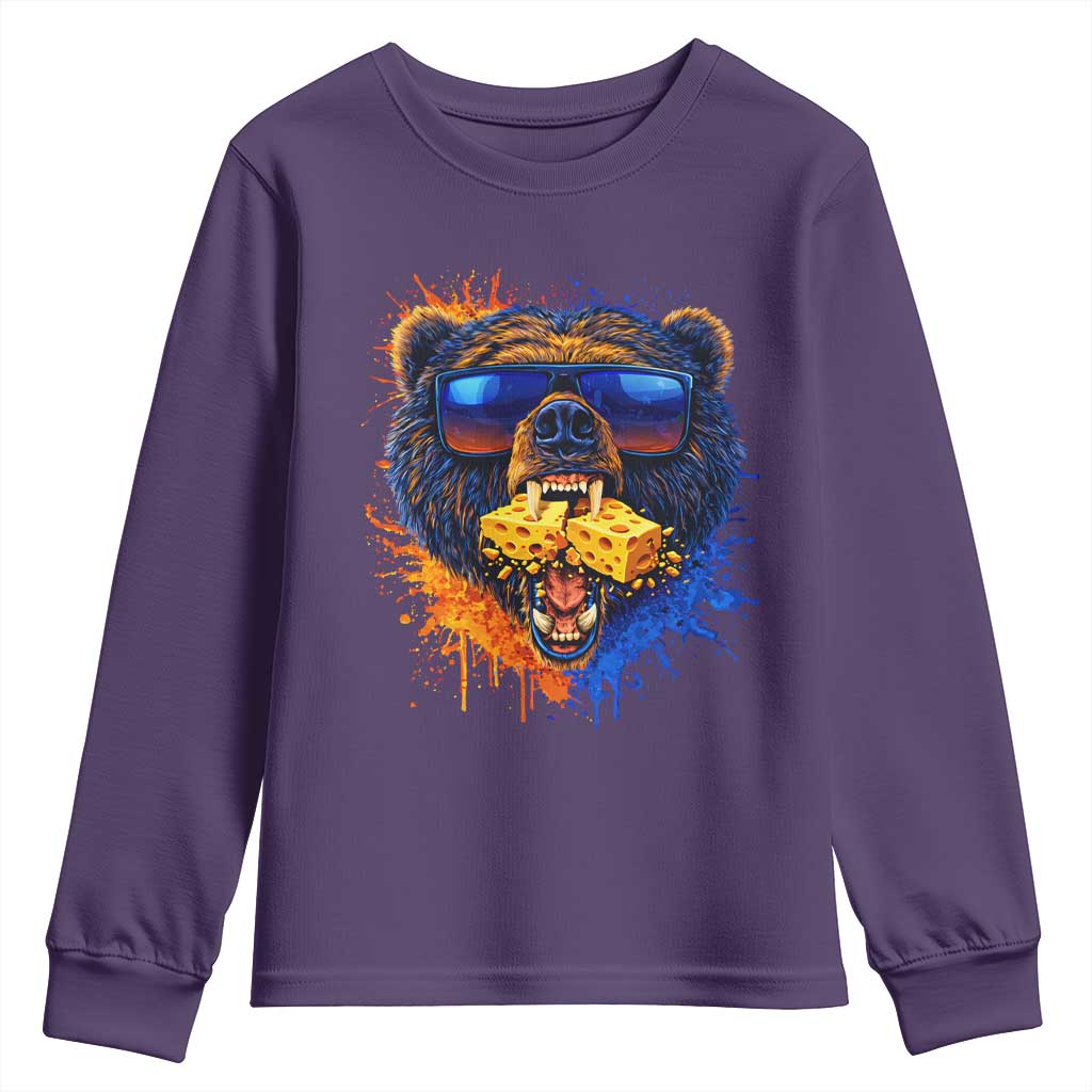 Angry Bear Lets Eat Cheese Youth Sweatshirt CFB Game Day Sport Fan TS10 Purple Print Your Wear
