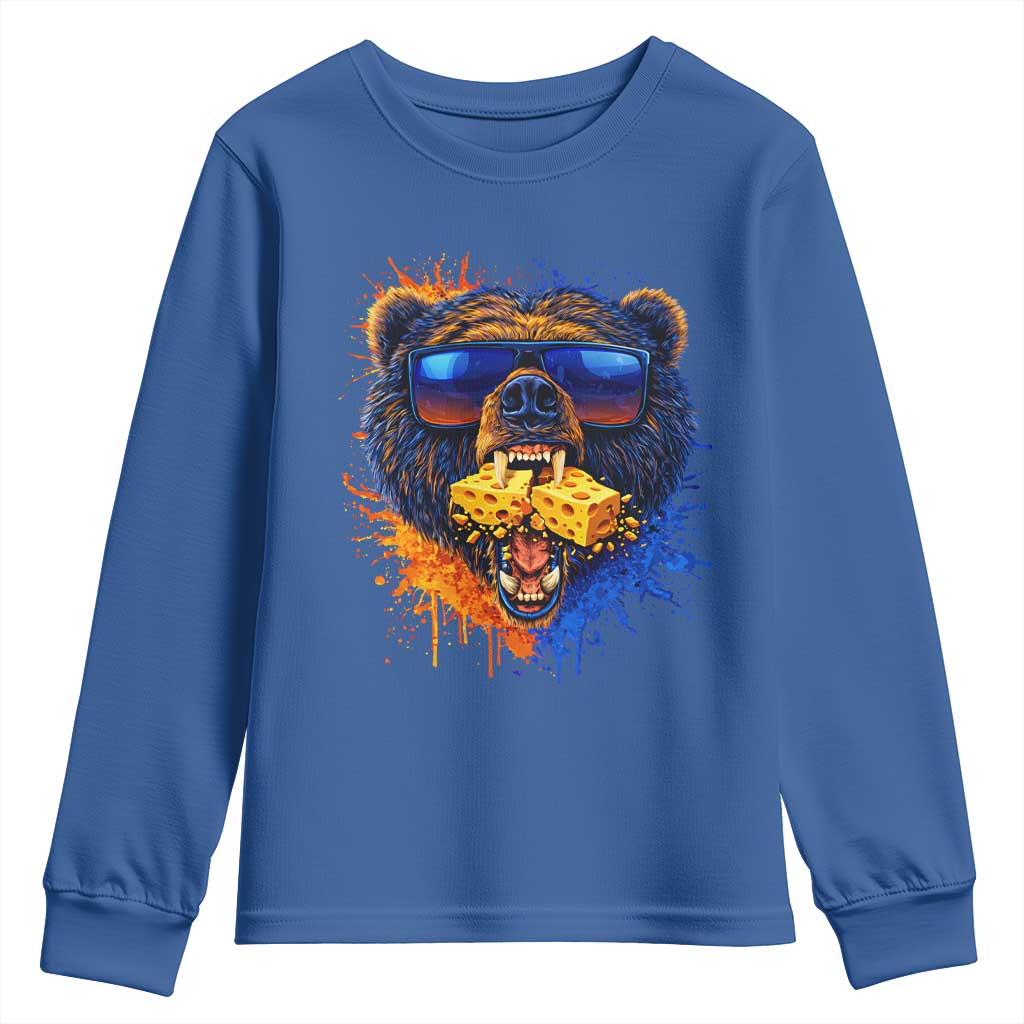 Angry Bear Lets Eat Cheese Youth Sweatshirt CFB Game Day Sport Fan TS10 Royal Blue Print Your Wear