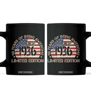 90th Birthday Coffee Mug Vintage 1936 90 Year Old Birthday USA Flag TS10 Black Print Your Wear
