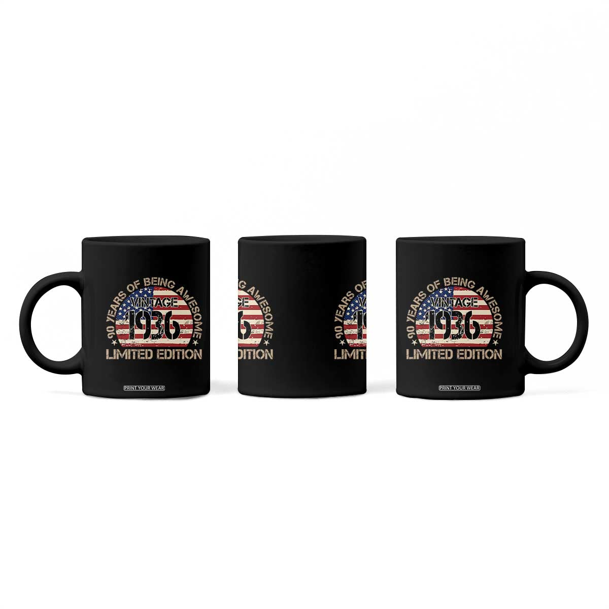 90th Birthday Coffee Mug Vintage 1936 90 Year Old Birthday USA Flag TS10 Print Your Wear