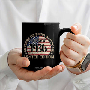 90th Birthday Coffee Mug Vintage 1936 90 Year Old Birthday USA Flag TS10 Print Your Wear
