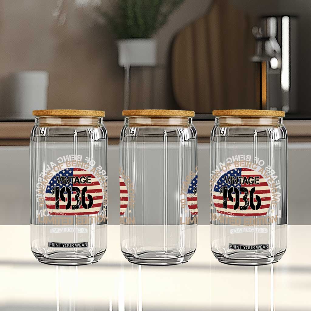 90th Birthday Glass Can Vintage 1936 90 Year Old Birthday USA Flag TS10 Print Your Wear