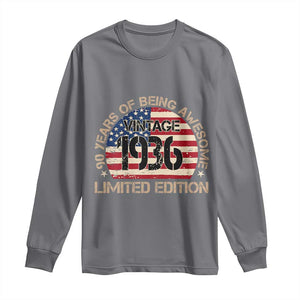 90th Birthday Long Sleeve Shirt Vintage 1936 90 Year Old Birthday USA Flag TS10 Charcoal Print Your Wear